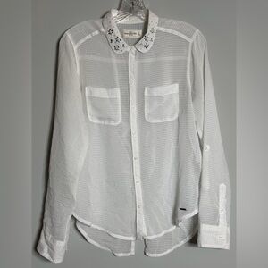 Abercrombie & Fitch Embellished Sheer Button Down Shirt Size Small